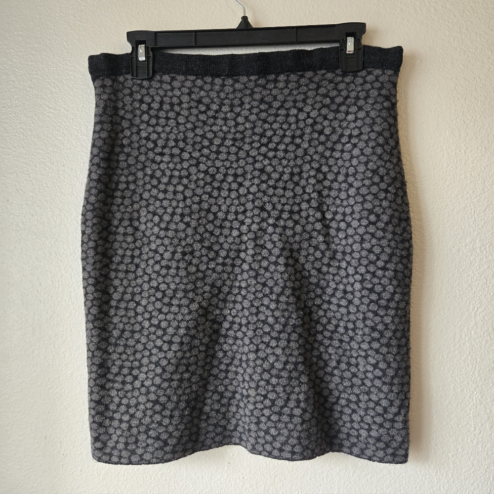 Eileen Fisher 100% Merino Wool Stylish Gray Polka Dot Women's Skirt, Size S